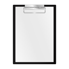 Black clipboard with blank sheets of paper