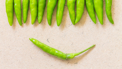 Green Chilli on wooden background