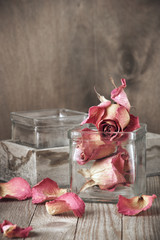 Dried roses in jar