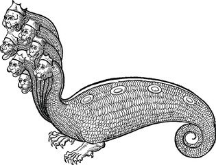 Antique drawing Mythological beast hydra