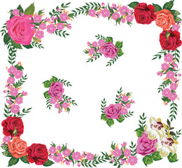 Obraz na płótnie Canvas pink flowers frame isolated on white background