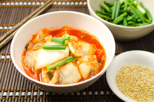 Korean traditional food cabbage salad with hot pepper (kimchi)