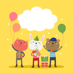 Obraz na płótnie Canvas Happy birthday card design with cute animals