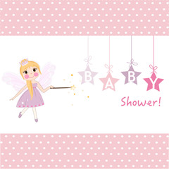 Girl baby shower with fairy tale greeting card vector