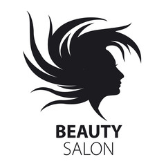 vector logo girl with flying hair for beauty salon