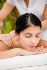 Attractive woman receiving back massage