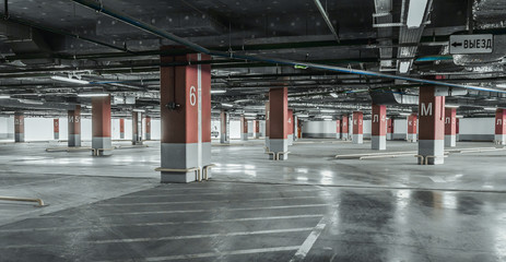 Empty underground parking background with copy space