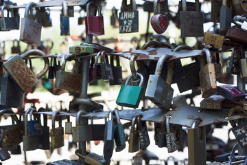 Locks on wedding bridge photo.  Love concept.