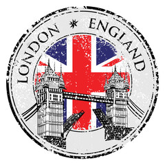 Fototapety  Tower Bridge grunge pieczęć z flagą, ilustracji wektorowych, Londyn wektor ręcznie rysowane ilustracja