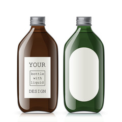 Set of different empty glass bottles