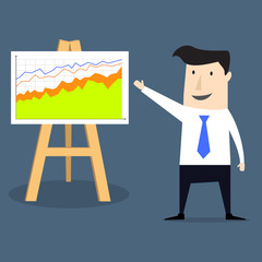 Flat style businessman showing progress chart