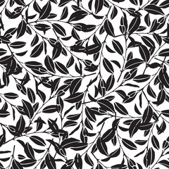 Seamless black and white pattern with branches of citrus trees