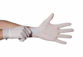 Doctor dress gloves on hands to protection and care for patients