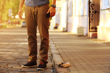 Fashion male look. Detail of trendy clothes stylish young handso