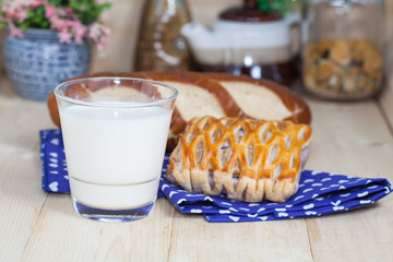 glass of milk and bread