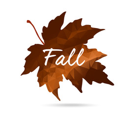 Maple leaf in triangular style with hand drawn word 'Fall'