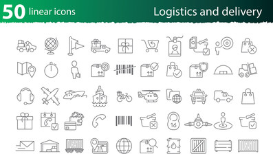 Vector thin line logistics and delivery set