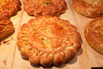 Pie with fruit filling cooked in the oven
