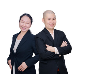 Businessman and woman in suit over white :Teamwork concept