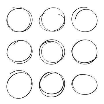 Set hand drawn ovals, felt-tip pen circles.