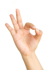 Hand making sign OK with isolated on white background.