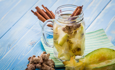 infused ginger water mix of star fruit and cinnamon
