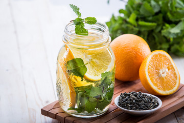 infused water mix of  orange and mint leaf