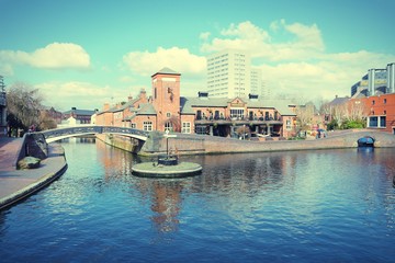 Birmingham waterway. Filtered colors. - obrazy, fototapety, plakaty