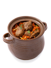 delicious indian dum biryani lamb served in pottery