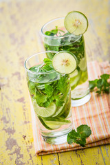 infused water mix of cucumber, lime and mint leaf