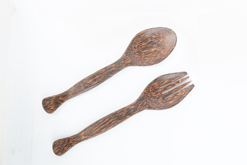 wooden spoon on white background
