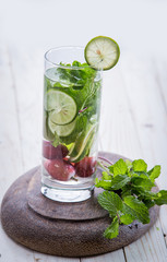 infused water mix of  lime, grape and mint leaf