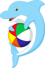 Naklejka premium cute dolphin cartoon playing ball