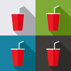 Flat design of red plastic cup isolated on colorful background