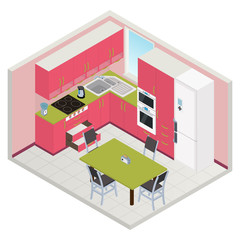 Naklejka premium Vector isometric kitchen interior