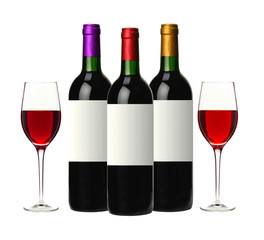 bottles of red wine isolated on white