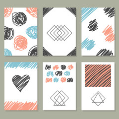 Collection of hand drawn creative journaling cards. Trendy poste