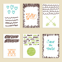 Collection of hand drawn creative journaling cards. Patterns for