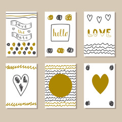 Collection of hand drawn cute cards and invitations. Set of vint
