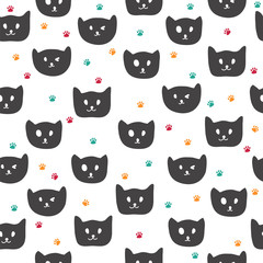 Cute seamless pattern with black cats