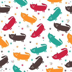 Cute seamless pattern with funny cats