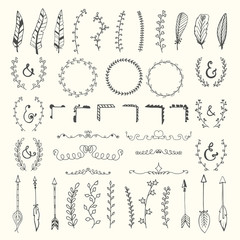 Hand drawn vintage floral elements. Weddings, Valentines day, bi