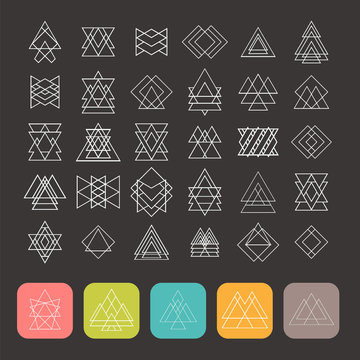 Set of 35 trendy geometric shapes. Hipster retro signs for logot