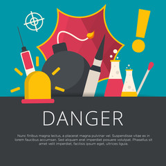 Danger concept in flat design. Vector illustration.