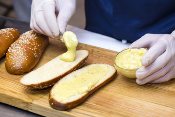 cook prepares canapes in the kitchen at the restaurant