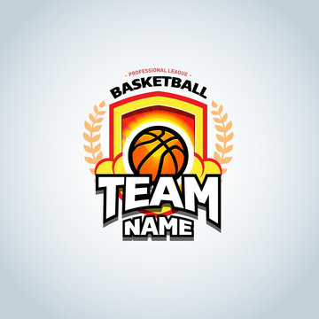 Basketball logo template, basketball logotype, badge logo design template, sport logotype template. Basketball Themed T shirt template. Vector illustration.