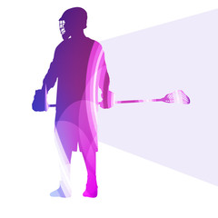 Lacrosse player in protective gear and in action man silhouette