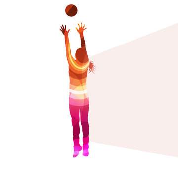 colorful woman reaching for basketball clip art preview