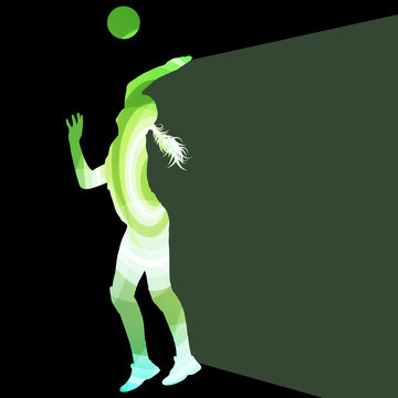 Woman female volleyball player silhouette vector background colo