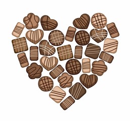Chocolate chip cookies, gingerbread, candy, heart, chocolate. 